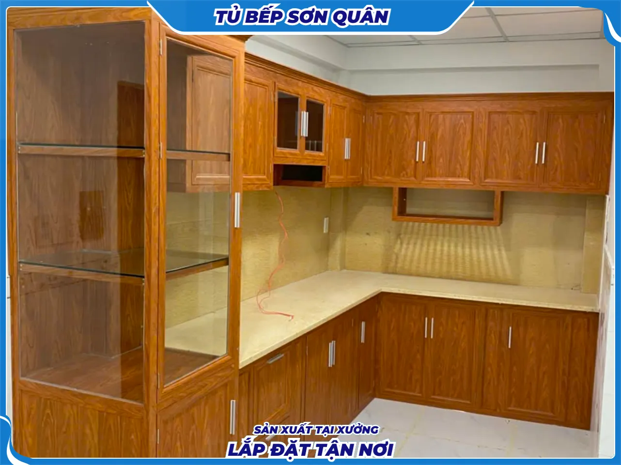 Tủ bếp nhôm giả gỗ